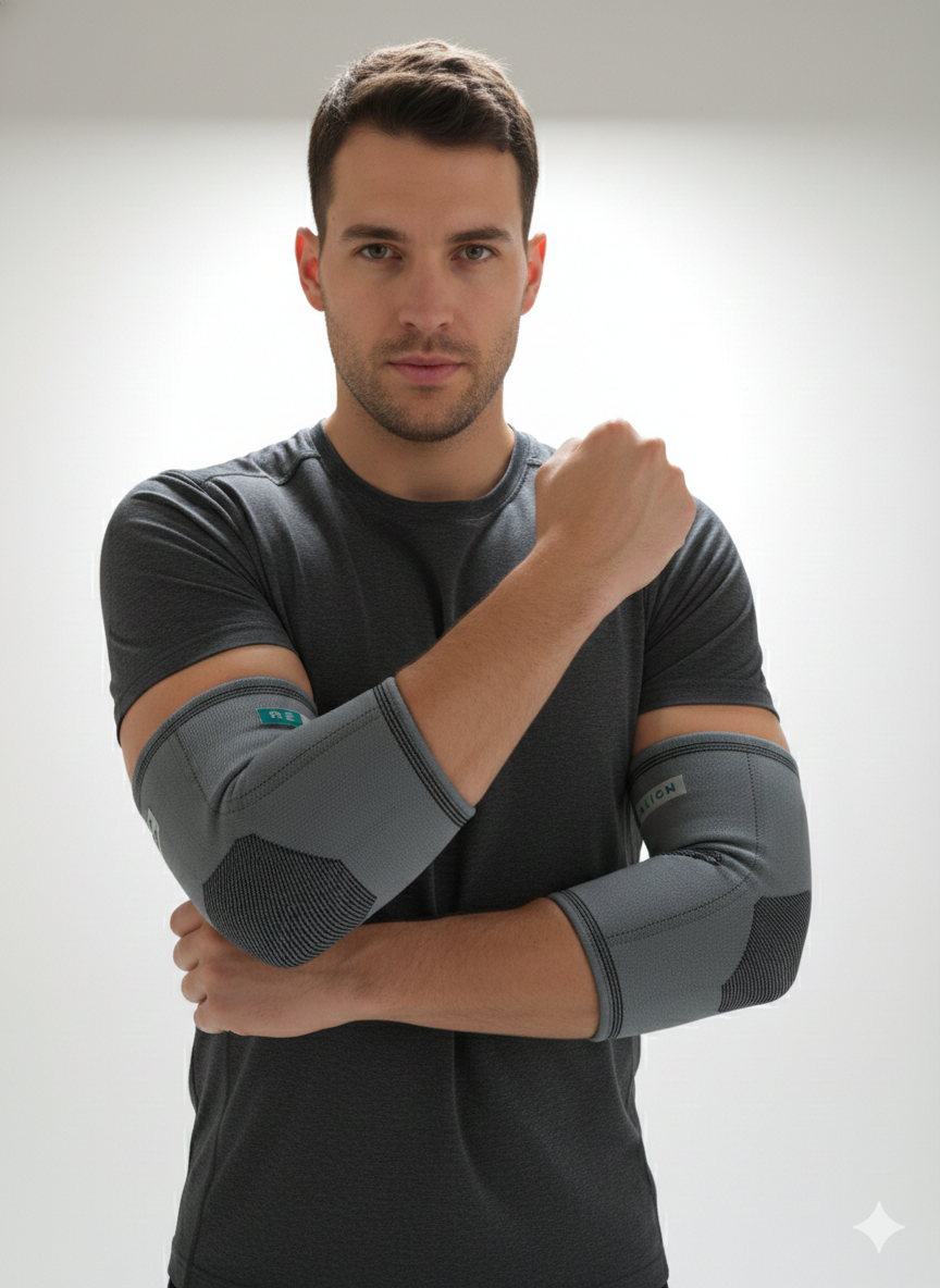 Elbow Support Brace | Adjustable Compression Sleeve For Pain Relief, Stability & Recovery | Unisex Ergonomic Design | 1 Pair Grey
