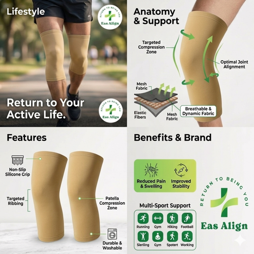 4 Way Knee Cap Support | Advanced Compression Sleeve For Pain Relief Stability And Recovery | Ergonomic Multi Directional Design With Adjustable Fit | Unisex 1 Pair