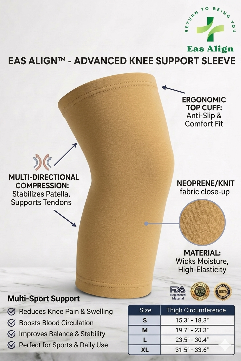 4 Way Knee Cap Support | Advanced Compression Sleeve For Pain Relief Stability And Recovery | Ergonomic Multi Directional Design With Adjustable Fit | Unisex 1 Pair