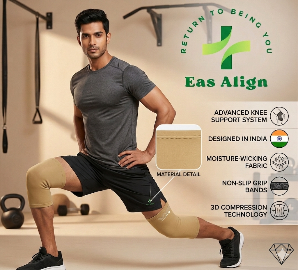 4 Way Knee Cap Support | Advanced Compression Sleeve For Pain Relief Stability And Recovery | Ergonomic Multi Directional Design With Adjustable Fit | Unisex 1 Pair