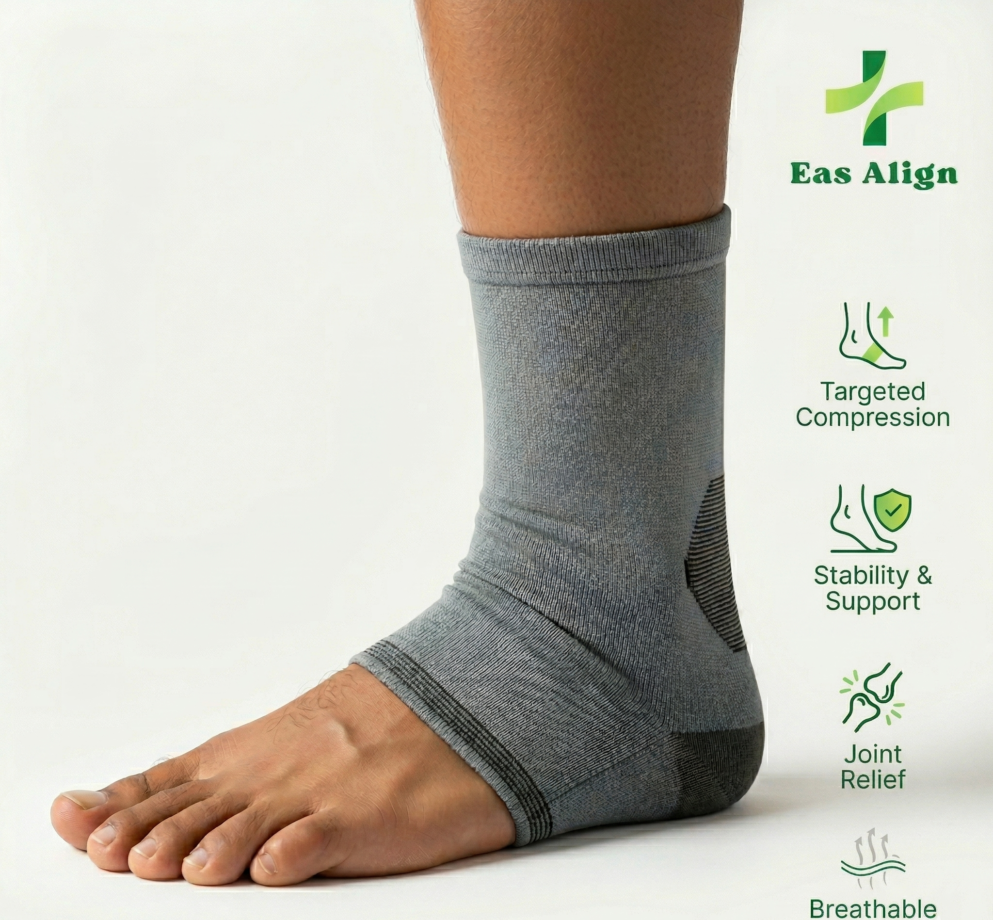 Adjustable Ankle Support Brace | Firm Compression Sleeve For Pain Relief Stability And Recovery | Ergonomic Wrap Around Design For Sports And Daily Use | Unisex Grey 1 Pair