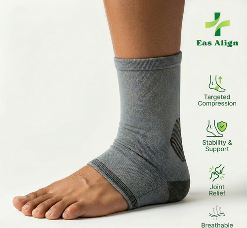 Adjustable Ankle Support Brace | Firm Compression Sleeve For Pain Relief Stability And Recovery | Ergonomic Wrap Around Design For Sports And Daily Use | Unisex Grey 1 Pair