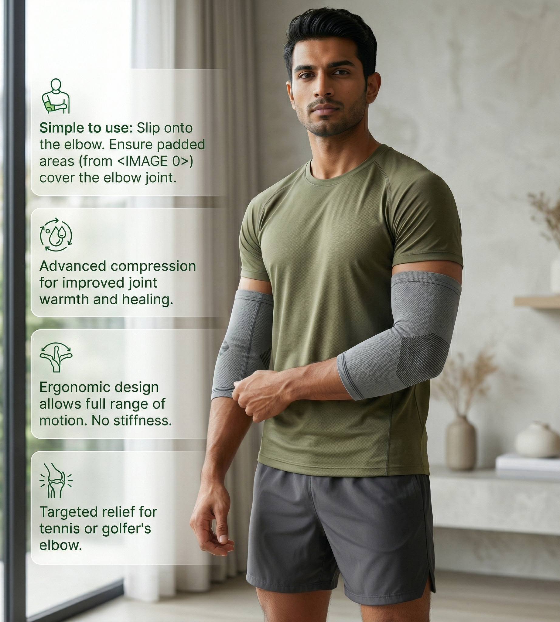 Elbow Support Brace | Adjustable Compression Sleeve For Pain Relief, Stability & Recovery | Unisex Ergonomic Design | 1 Pair Grey