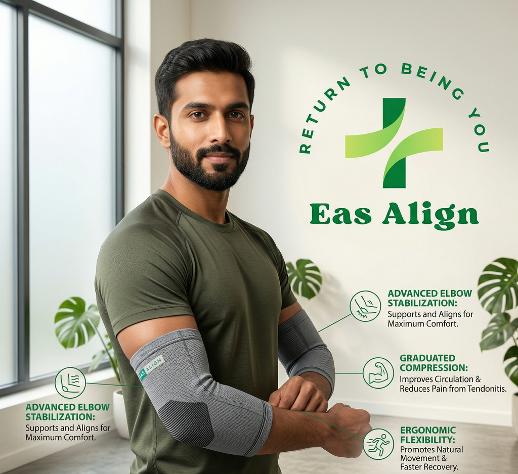 Elbow Support Brace | Adjustable Compression Sleeve For Pain Relief, Stability & Recovery | Unisex Ergonomic Design | 1 Pair Grey
